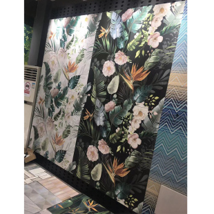 大规格花砖现代浴室客厅沙发背景墙瓷砖 冠珠600X1200艺术花片美式