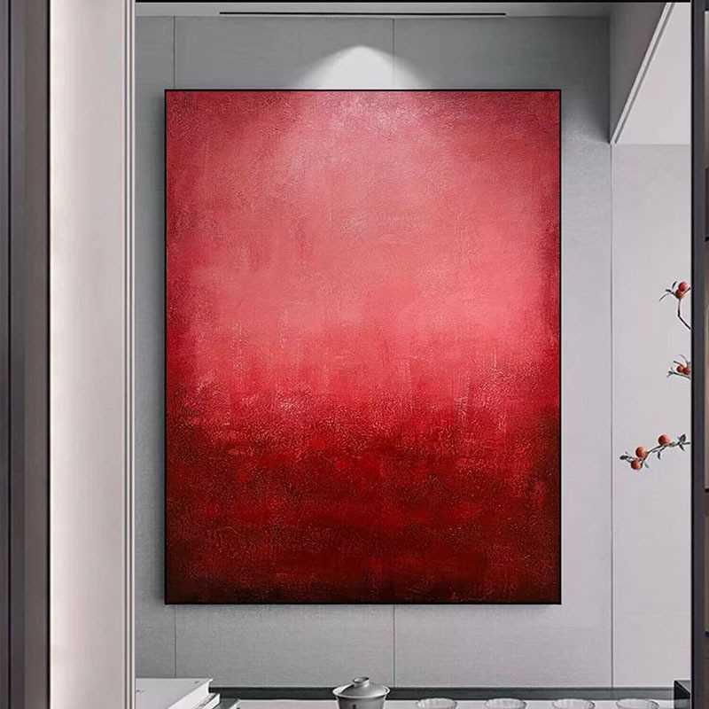 纯手绘油画大红色肌理画现代客厅玄关装饰画抽象立体酒店走廊挂画图片