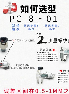 气缸白色螺纹直通PC4-M5 PC6-01 PC8-02 PC10-03 PC12-04快插接头