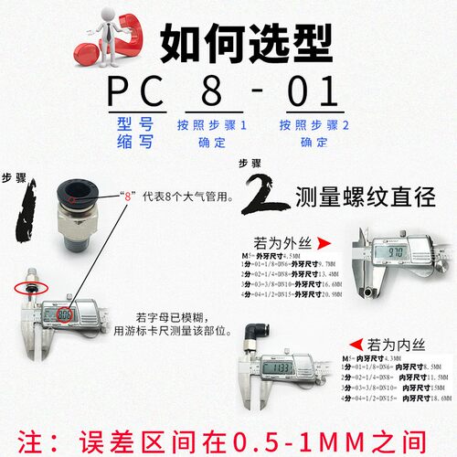 气缸白色螺纹直通PC4-M5 PC6-01 PC8-02 PC10-03 PC12-04快插接头