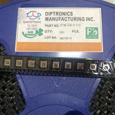 台湾产DIP圆达 贴片DTSM-62N-V-T/R 轻触开关 按键开关6*6*5 微动