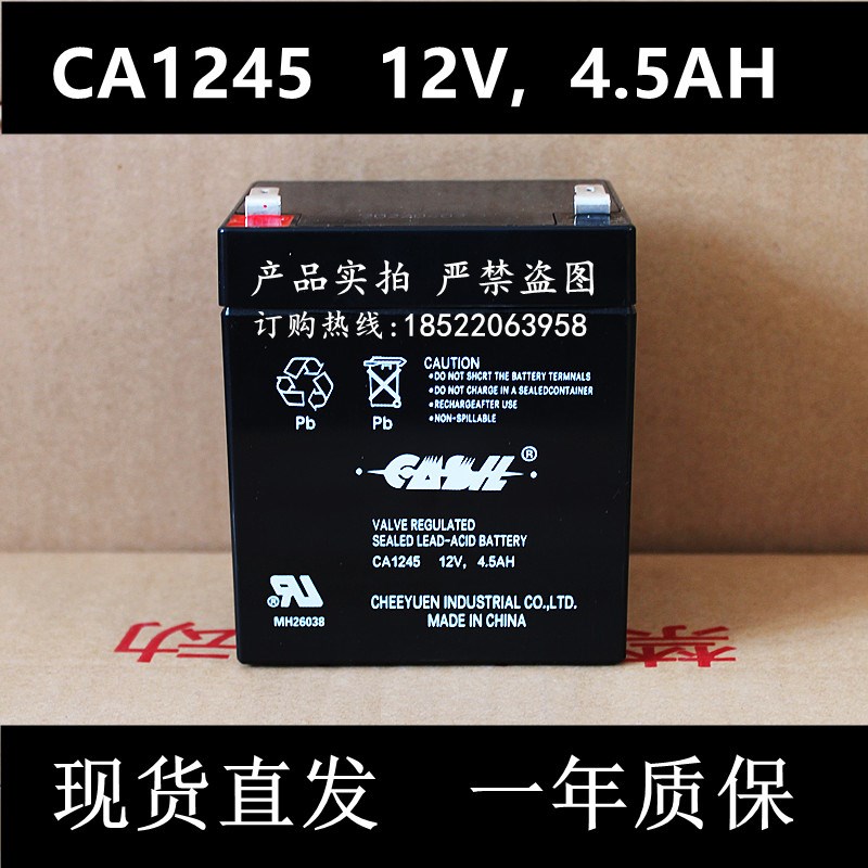 CASIL志源蓄电池CA1245 12V4.5AH太阳能灯电瓶防火卷帘门UPS电源