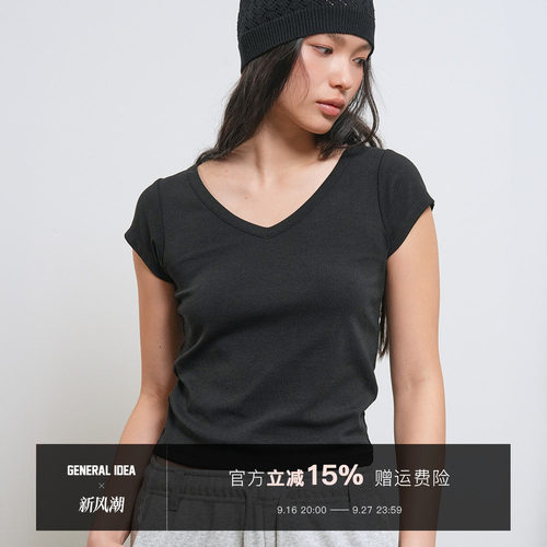 【现】GENERAL IDEA 韩国正品风修身V领棉修身型显瘦短袖T恤女