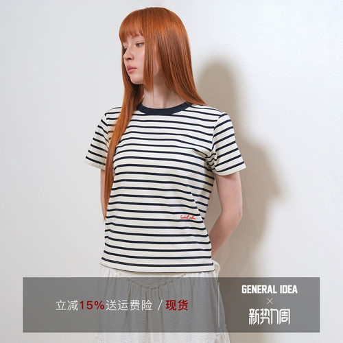 【现】GENERAL IDEA 韩国正品条纹圆领休闲短袖T恤女夏新款上衣