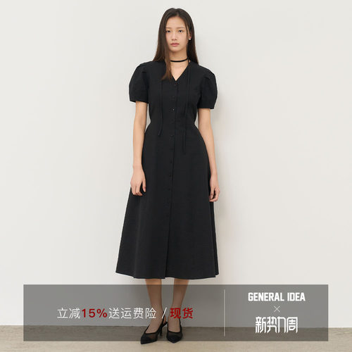 General idea 韩国正品赫本风泡泡袖束腰小黑裙5510