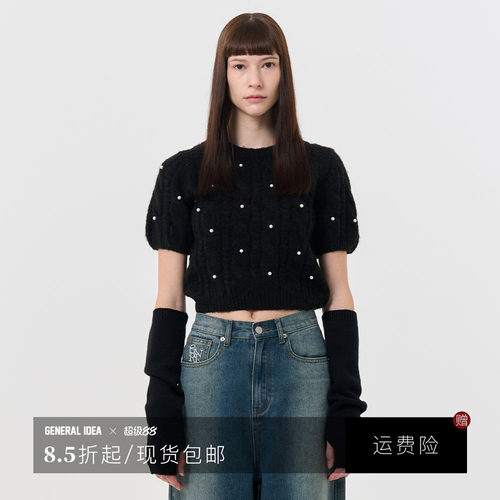 【金金宠粉】General idea韩国正品泡袖短袖优雅针织圆领套头毛衣