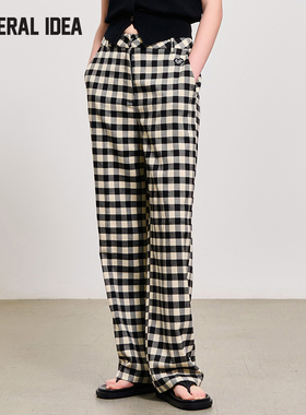【折扣】General idea24春新款百搭休闲垂感格纹长裤11505