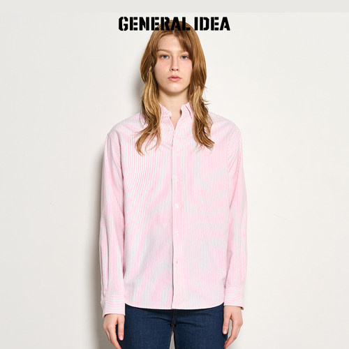 【折扣】General idea 韩版简约休闲宽松竖条纹经典衬衫长袖女
