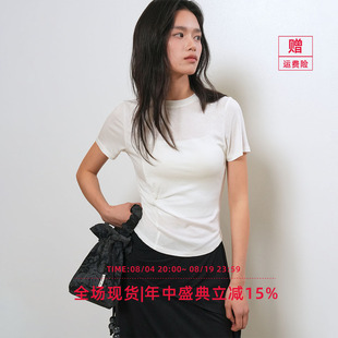 【现】General idea 韩国正品扭褶立体廓形修身混纺圆领T恤