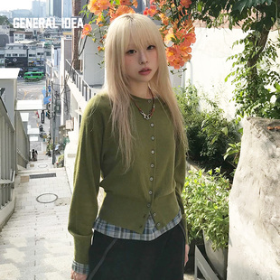 【现】General idea 英伦风多纽扣圆领针织开衫春季爆款女士上衣