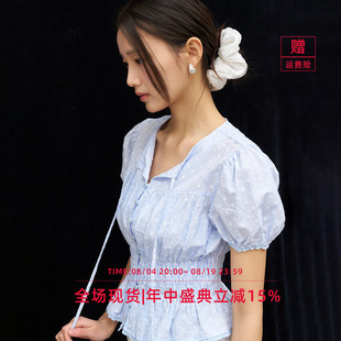 【折扣】General idea 韩国正品收腰泡泡袖衬衫碎花薄款女短袖上