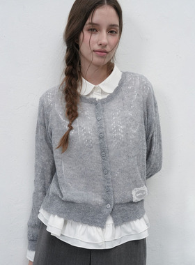 【现】GENERALI IDEA花边法式钩花镂空针织毛衣开衫4520