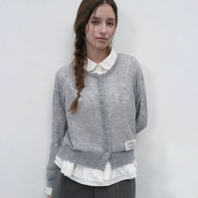 【现】GENERALI IDEA花边法式钩花镂空针织毛衣开衫4520