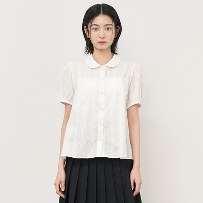 【折扣】General idea昭和田园娃娃领泡泡袖短袖衬衫灯笼袖女上衣