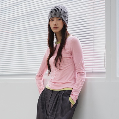 DX.DAXI【复古态度】GI莱赛尔垂坠感圆领压褶T恤长袖薄款女