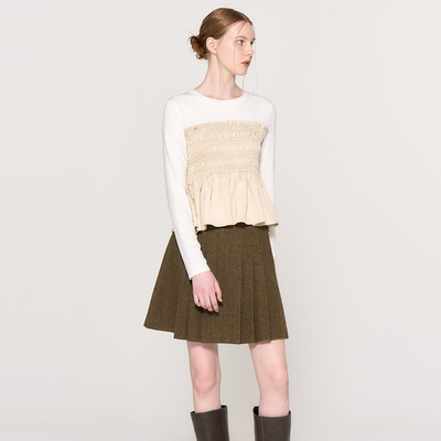 【现】GENERAL IDEA褶皱拼色层叠式长袖上衣1511