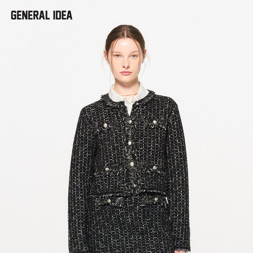 【折扣】General idea拼接毛边气质款小香风粗花呢短外套长袖女