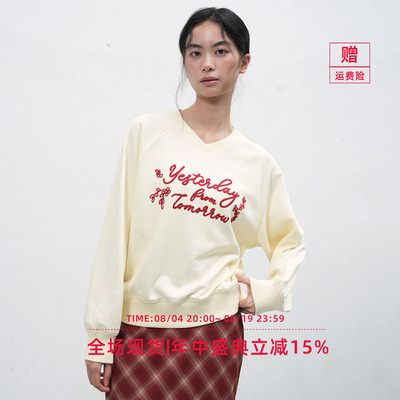 【折扣】General idea 韩国正品刺绣V领套头宽松上衣2513