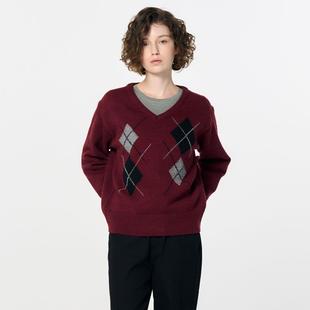 折扣 复古菱格V General 秋冬美式 领套头针织毛衣5557 idea