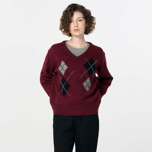 美式复古菱格纹针织毛衣