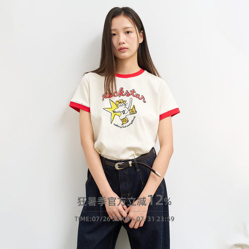 【折扣】General idea 韩国正品印花撞色圆领短袖T恤女休闲宽松