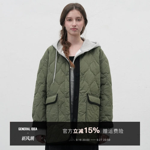 【折扣】General idea 韩国正品绗缝拼色夹棉棉服外套女送围巾