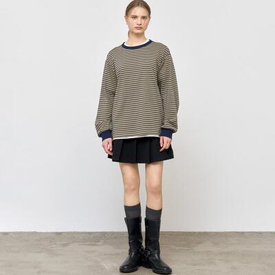 【现】General idea春季韩式慵懒休闲宽松条纹圆领套头卫衣女宽松