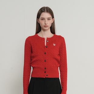 【现】GENERAL IDEA经典麻花纹羊毛混纺针织开衫圆领毛衣修身女