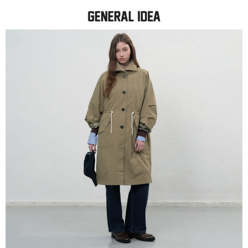 【现】GENERAL IDEA束腰叠袖设计英伦风衣外套女中长款可拆卸内胆