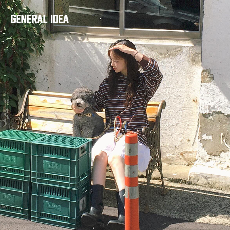 【现】GENERAL IDEA运动老钱复古刺绣条纹polo长袖1505