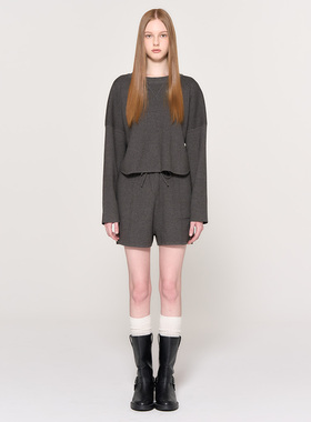 【现】随性剪裁缝线圆领针织毛衣套装BD3591