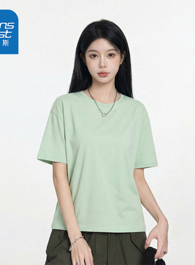 真维斯豆绿色短袖t恤女2026新款夏季爆款小个子宽松半袖上衣AA