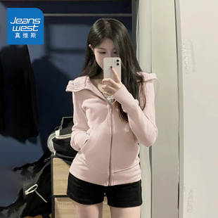 真维斯连帽卫衣女款2026新款春季小个子修身长袖上衣早春开衫外套