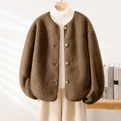 真维斯摇粒绒外套女秋冬季2025新款小个子加厚小香风短款上衣W