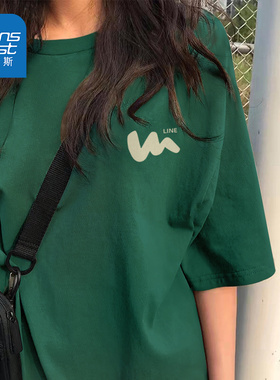 真维斯绿色纯棉短袖t恤女2025新款休闲宽松夏日漂亮小上衣女夏W