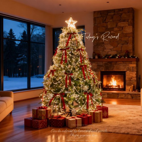 水晶款圣诞树装饰红丝绸冰锥挂件幻彩珠链彩带蝴蝶结网红美陈布置