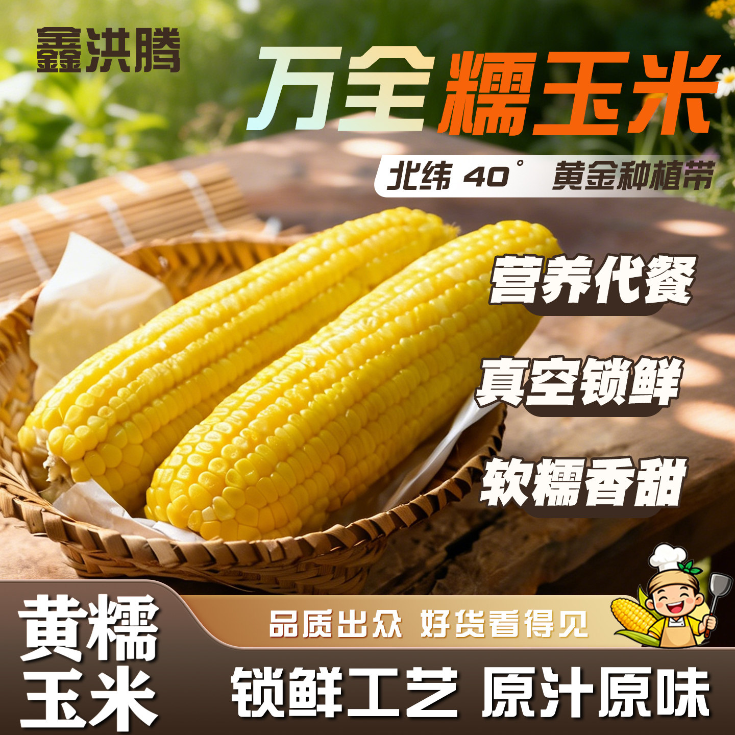 鑫洪滕万全黄糯玉米早餐玉米黄玉米甜玉米软糯香甜玉米真空装玉米