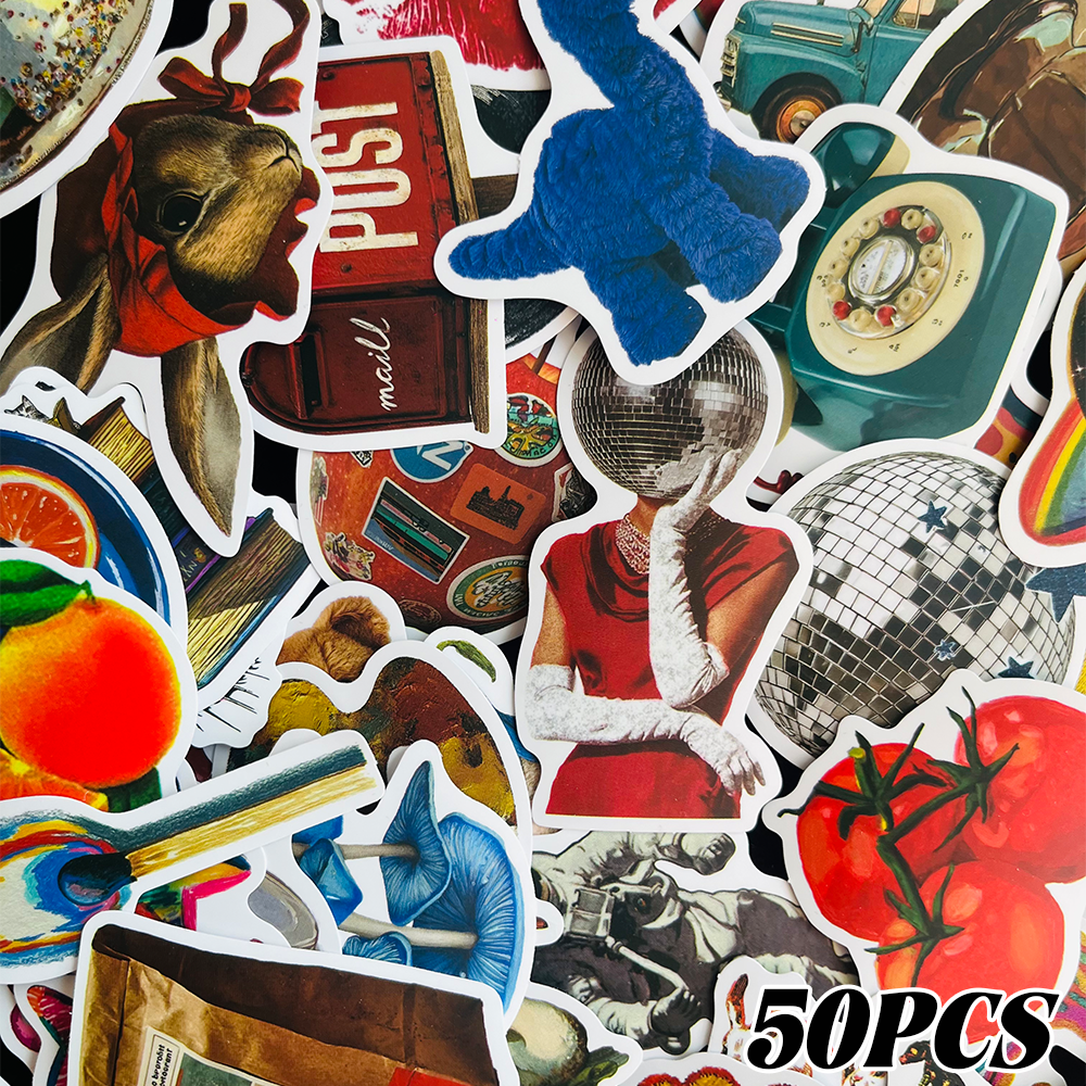 50张复古Y2K贴纸个性创意装饰行李箱笔记本电脑水杯手机壳DIY贴画