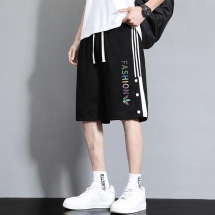兰瑟姆三叶草纯棉短裤男士透气三条杠针织运动裤宽松休闲五分裤女