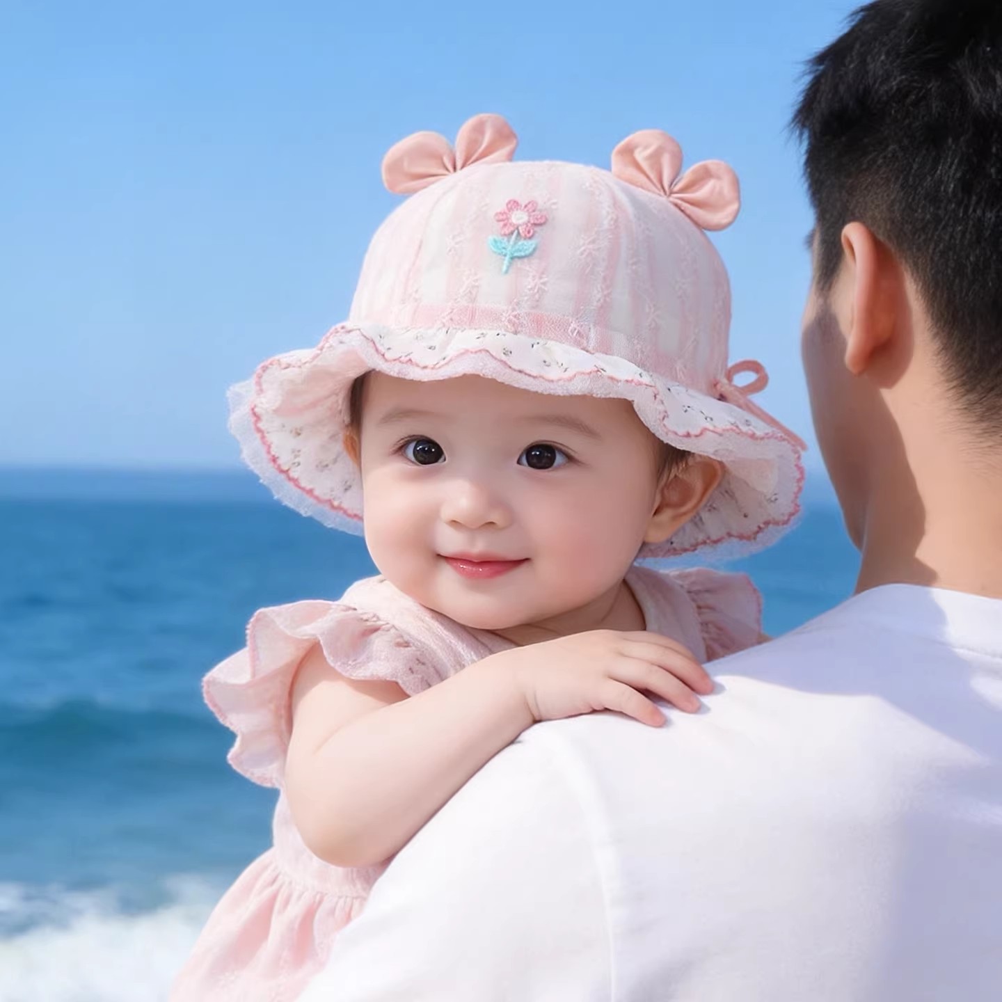 婴幼儿帽子夏季薄款透气网纱公主渔夫帽女宝宝小月龄遮阳防晒盆帽