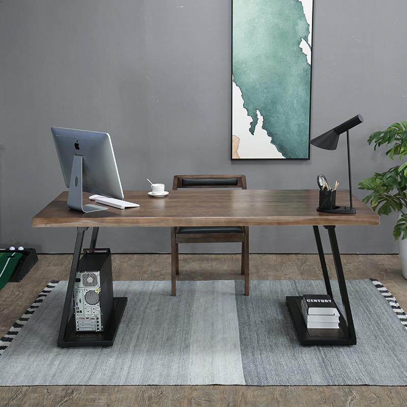 美式loft实木办公桌家用书房台式电脑桌复古工业风会议室老板桌