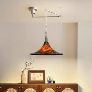 宋式美学中古餐厅吊灯可升降复古彩绘伸缩灯岛台书房飞碟摇臂吊灯