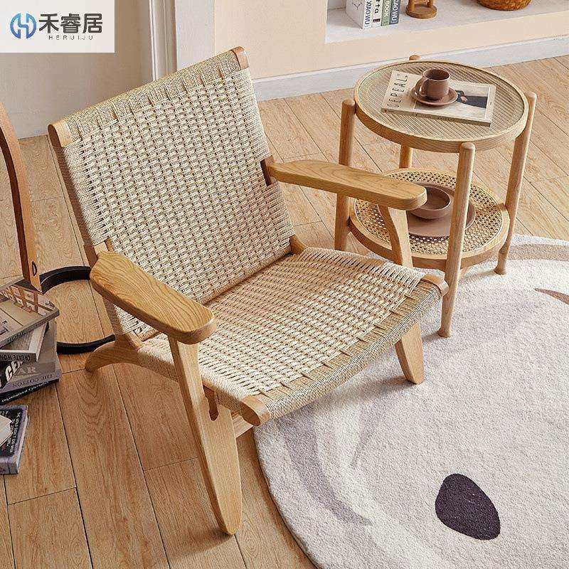 简约藤编实木沙发椅阳台客厅椅子绳编单人靠背家用懒人休闲椅子,住宅家具,沙发椅,淘宝优惠券,粉丝福利购,淘宝优惠卷