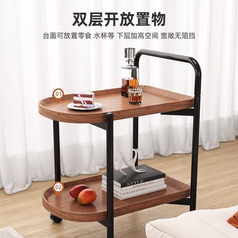 可移动小推车置物架客厅简约双层置物架家用带轮小边几客厅置物架