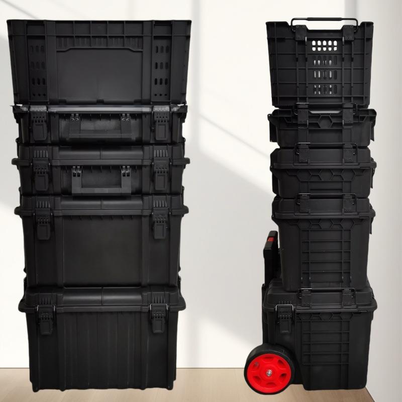 防尘防水组合式拉杆工具箱堆叠五层收纳箱大号带轮可移动工具箱车