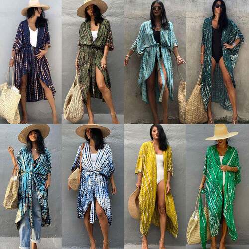 Plus Size All Over Print Batwing Sleeve Kimono, Casual 3/4