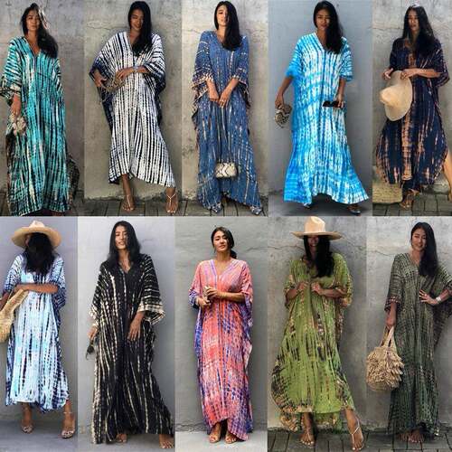 Women's Tie Dye Print Split Hem Cover Up Dress, V Neck Half