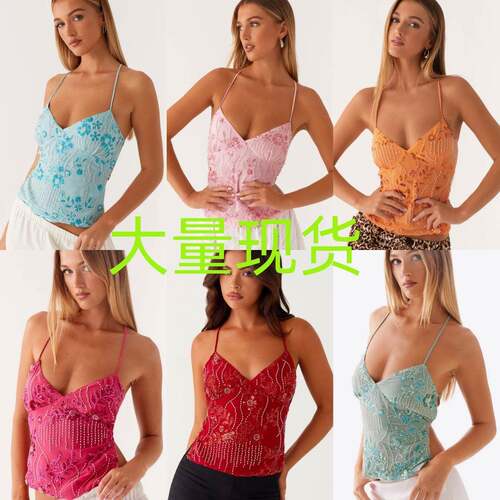Women Camisole, Sleeveless Tops V-neck Backless Flower Summe