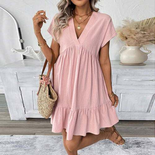 European Women's Summer Dress with Large Ruffle V-Neck,