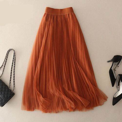 Elegance Mesh Long Dress, Flowing A-Line Pleated Skirt,
